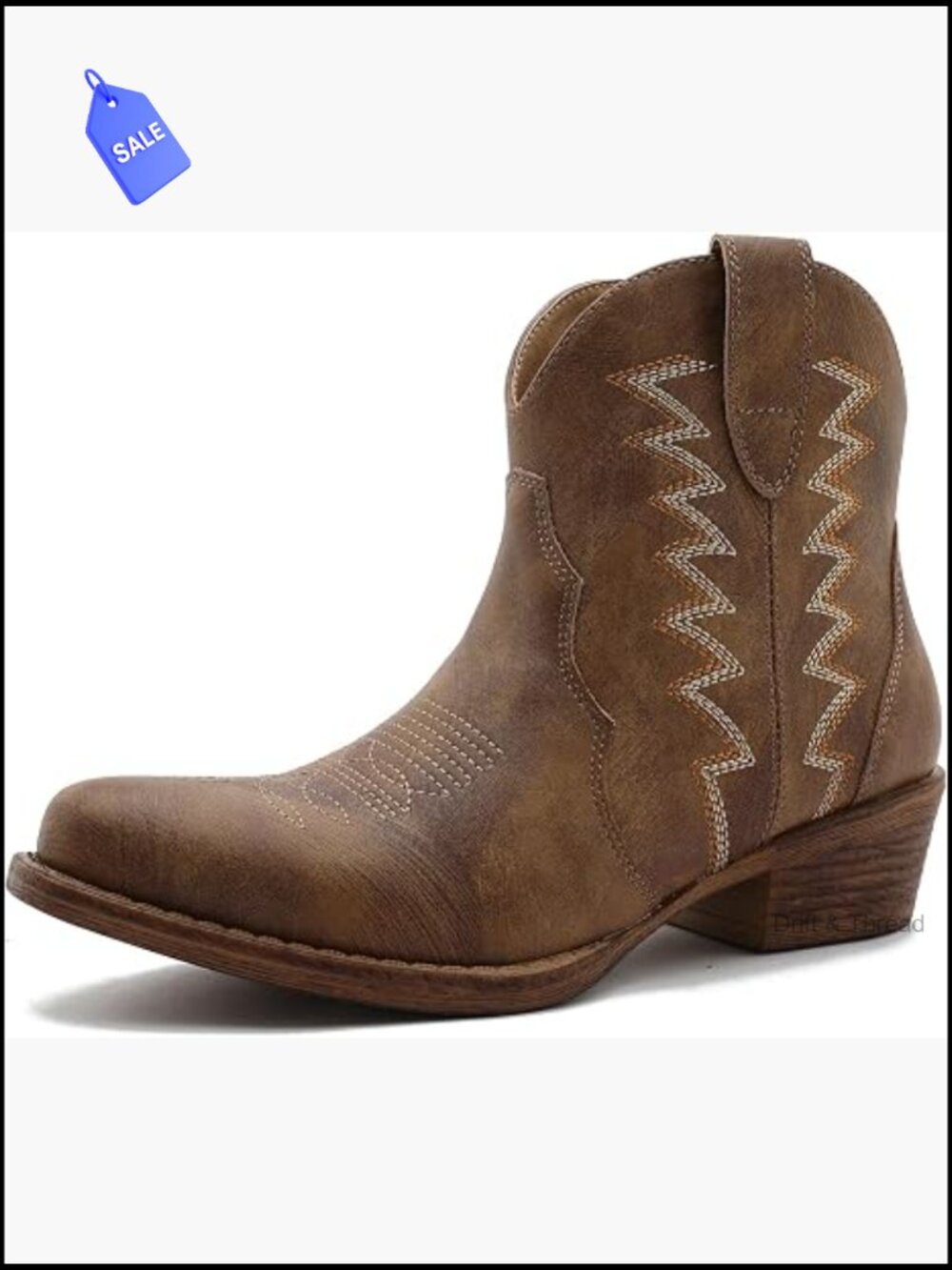 Tapered Square Toe Ankle Cowboy Boots with Side Zipper Low Chunky Heel Western